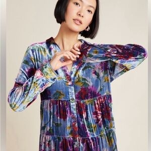 Anthropologie Maeve Reverie Tiered Velvet Floral Tunic